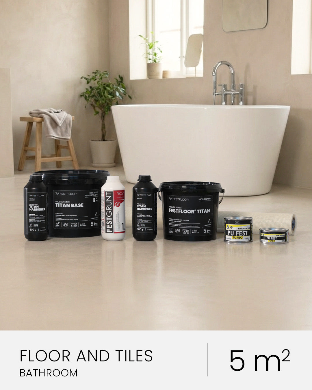Súprava mikrocementu na podlahu a obklady do kúpeľne FESTFLOOR TITAN - 5m²