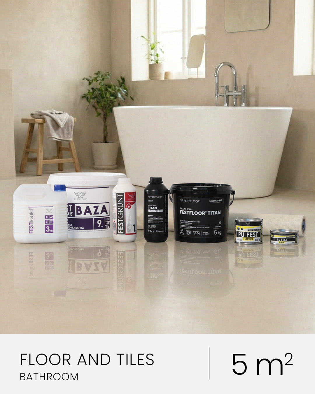 Súprava mikrocementu na podlahu a obklady do kúpeľne FESTFLOOR TITAN - 5m²
